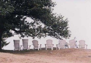 Ruth Zachary: 'End Of Day', 2000 Color Photograph, Americana.  Adirondack chairs all in a row under the boughs of an old tree.  Empty now as dusk approaches.  Monhegan Island, Maine on the lawn of the Monhegan House. 11 x 14
