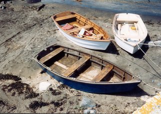 Ruth Zachary: 'Trio', 1998 Color Photograph, Boating.  Three wooden row boats, old rock wall. Monhegan Island, Maine. 11 x 14
