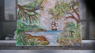 Salah Shahin: 'sea through green', 2018 Oil Painting, Beach. Natural new oil painting canvas...