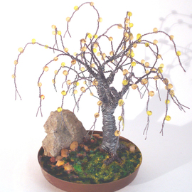 Sal Villano: 'Beaded in Brass Base  Wire Tree Sculpture', 2011 Mixed Media Sculpture, nature. Artist Description:  sculpture, art, wire, metal, nature, metalwork, steel, copper, beads, glass, jade, instruction books, bonsai, trees, art work, artists, mixed media, sal villano, create wire trees, twisted wire trees, how to create wire trees    ...