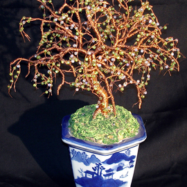 Sal Villano: 'beaded bonsai wire sculpture', 2017 Mixed Media Sculpture, Trees. Artist Description: Beaded Bonsai Wire Tree Sculpture9 wide x 12 high x 7 deep. The tree is made of 18   26 solid copper wire. The branches and twigs contain hundreds of clear tiny glass fringe beads. Each glass bead is interwoven into wire giving the structure of the tree ...