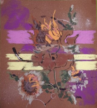 Sallyann Mickel: 'can sunflowers survive war', 2023 Pastel, Floral. A semi abstract pastel painting odf sunflower blossoms...