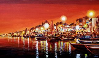 Samiran Sarkar: 'beauty night vranasi', 2021 Acrylic Painting, Cityscape. Beauty of Night Varanasi City is one of the Night City scene in Varanasi. Beauty of Night atmosphere of Varanasi Ghats.  ...