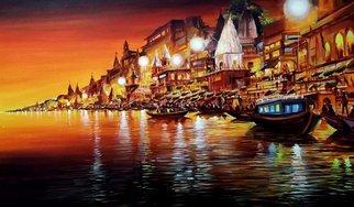 Samiran Sarkar: 'bright night varansi', 2019 Acrylic Painting, Cityscape. Beauty of Evening Varanasi Ghats is one of the evening ghats at Varanasi. Acrylic on Canvas painting. ...