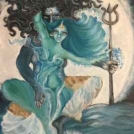 Sangeetha Bansal: 'Divine dance', 2015 Oil Painting, People. Artist Description:  Original oil painting of lord Shiv a Hindu god and Ganga the holy river. They are locked in an embrace and dancing together. She is flowing from him, from her ethereal form, onto earth as a river. . . ...