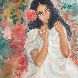 Sangeetha Bansal: 'Purity', 2015 Oil Painting, People. Artist Description:  Original oil painting of a woman. She is modestly covered in white and is surrounded by flowers. The woman represents a virgin and is the embodiment of purity. The flowers represent beauty. beauty, modesty, purity, virgin, white, woman, emotion, flowers, love...