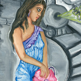 Sangeetha Bansal: 'When I am gone', 2015 Oil Painting, People. Artist Description: Oil painting of a girl that is sad and leaving for some place. She has her bag and is waiting for the train to arrive. ...