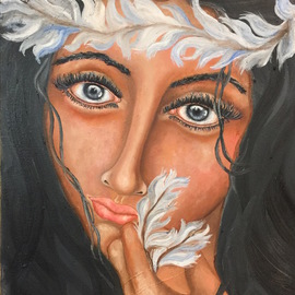 Sangeetha Bansal: 'Widows to my soul', 2016 Oil Painting, People. Artist Description:  Original oil painting of a woman with expressive eyes. Her eyes give us a glimpse of whats going on with her. She appears at peace with herself and radiates bliss. Her eyes are calm and reflect a pure soul. . . ...