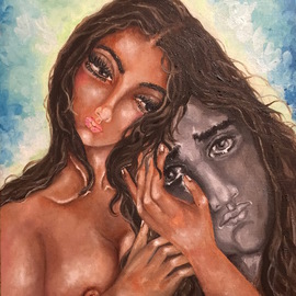 Sangeetha Bansal: 'Wipe my tears', 2015 Oil Painting, People. Artist Description:  Oil painting of a woman holding her lover. She is comforting him in time of need and wiping his tears away. It is a very tender, romantic gesture shown by her. ...