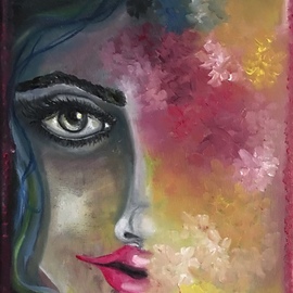 Sangeetha Bansal: 'new beginning', 2019 Oil Painting, Abstract Figurative. Artist Description: A new year, a new beginning.  Life unfolds like the blooming of flowers.  Hope expresses itself through eyes.  There is an air of anticipation of things to come. . .  dreams to visualize and of beauty in just existing.  Life promises color, but there are also undertones of graying obstacles.  ...