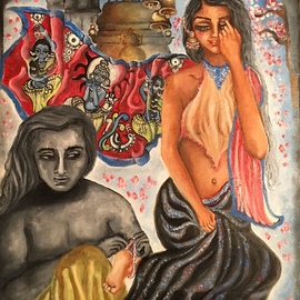 Sangeetha Bansal: 'obeisance', 2017 Oil Painting, Love. Artist Description: Oil painting about love. Of a love so deep, it could be a prayer, it could be worship. Its about a love so passionate that it makes you bow down your head in awe. its a love that fills your body and soul with deep reverence. The backdrop ...