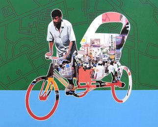 Sanjay Verma: 'Untitled 30', 2012 Acrylic Painting, Urban.     Acrylic, fast color, city, rickshaw, people    ...