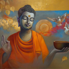 Sanjay Lokhande: 'buddha ananda', 2016 Oil Painting, Figurative. Artist Description: God, Buddha, Buddhism, Wall Decor, Acrylic, Canvas, Figurative, original  , Painting, original Painting, Art, Artist, ...