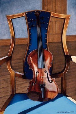 Sarah Longlands: 'Marani sur la Chaise', 1999 Oil Painting, Philosophy.   Mariani violin on my Regency chair.         ...