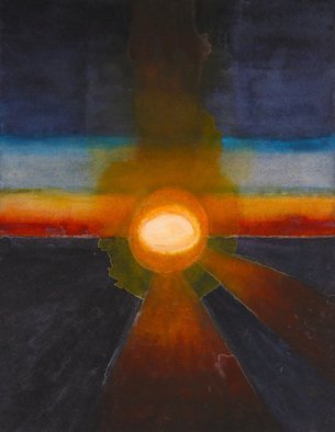 Sarah Longlands: 'poached egg sunrise', 2017 Watercolor, Space. Sunrise from the International Space Station can look quite surreal and to me this one really does look like a poached egg. ...