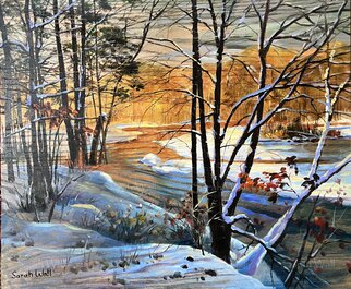 Sarah Wall: 'autumnal end', 2022 Oil Painting, Seasons. beautiful snow scenery trees landscape ...