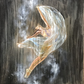 Sarah Wall: 'light as a feather', 2022 Oil Painting, Figurative. Artist Description: dancing ballerina, oil on wood...