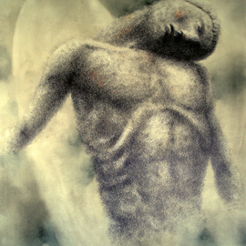 Sasha Tsyganov: 'My tired angel', 2014 Oil Painting, Figurative. Artist Description:    ballpoint pen, oil on canvas                    ...