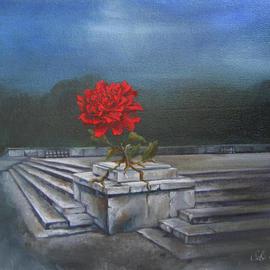 Satu Laurel: 'Rose on pedestal', 2007 Oil Painting, Surrealism. Artist Description:   sold...