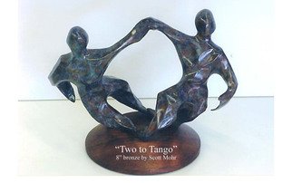 Scott Mohr: 'Two to Tango', 1988 Bronze Sculpture, Figurative.  These stylized dancers are mounted on a lazy Susan so they spin. . . they can truly dance   ...