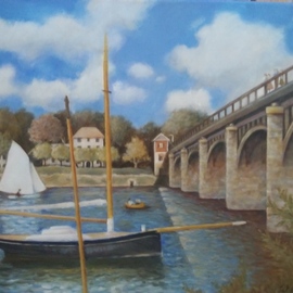 Seanna Mendez: 'seine river reproduction', 2019 Oil Painting, Sailing. Artist Description: A Monet reproduction of Seine River...