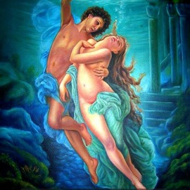 Seema Dasan: 'soul mates', 2020 Oil Painting, Figurative. Artist Description: Soul MatesBeautiful Artwork, created oil on canvas, exclusively hand created. IThis Artwork is highly inspired and created after Great Artist William Adolphe Bouguereau. But it can be seen it is not the exact copy of the above Artist. It is created in my own version. This beautiful ...