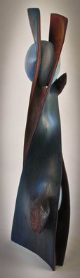 Michael Semsch: 'Seeking Blind Approval', 2008 Wood Sculpture, Abstract.  Seeking Blind Approval is a cool, blue twisting form, which accentuates the  defects and knots inherent in the wood.  ...