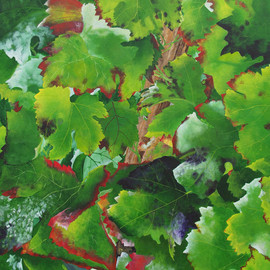Steven Fleit: 'bordeaux vineyard 3', 2017 Acrylic Painting, Botanical. Artist Description: Bordeaux, France vineyard, fall, grape leaves, ...