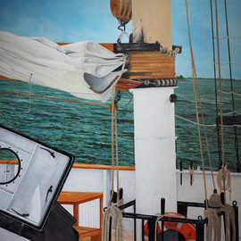Steven Fleit: 'head in to the wind', 2018 Acrylic Painting, Seascape. Artist Description: The rigging of the Clipper City tall ship located in the New York Harbor. Tall ship, New York City, seascapes...