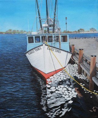 Steven Fleit: 'newburyport fishing boat', 2019 Acrylic Painting, Seascape. A fishing boat in Newburyport, MA sitting dockside with ice paddies between the dock and the hull. fishing, boats, sea, MA...