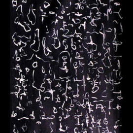 Richard Lazzara: 'MILKYWAY  LANGUAGES', 1975 Acrylic Painting, Visionary. Artist Description: MILKYWAY LANGUAGES 1975   is a white calligraphy on black fabric as presented by 