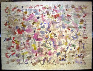Richard Lazzara: 'PEN LAGOON CAKRA', 1975 Watercolor, Healing.   In this Cakra healing 1975 there are many pools of fine pen calligraphy details to see and be with,it is a 