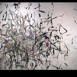 Richard Lazzara: 'STEELWORKS REALITY BRIDGE NETWORK', 1972 Oil Painting, Visionary. Artist Description: SREELWORKS REALITY BRIDGE NETWORK 1972 is a sumie calligraphy oil painting from the TALKING CALLIGRAPHY COLLECTION  as archived at 