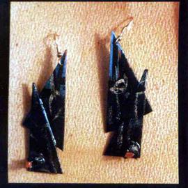 Richard Lazzara: 'black with coral ear ornaments', 1989 Mixed Media Sculpture, Fashion. Artist Description: black with coral ear ornaments from the folio LAZZARA ILLUMINATION DESIGN are available at 