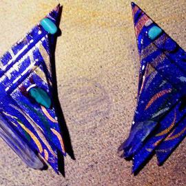 Richard Lazzara: 'blue winged vision ear ornaments', 1989 Mixed Media Sculpture, Fashion. Artist Description: blue winged vision ear ornaments from the folio LAZZARA ILLUMINATION DESIGN are available at 