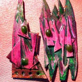 Richard Lazzara: 'magenta perido ear ornaments', 1989 Mixed Media Sculpture, Fashion. Artist Description: magenta perido ear ornaments from the folio LAZZARA ILLUMINATION DESIGN are available at 