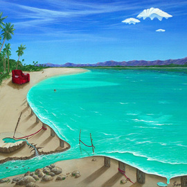 Sharon Ebert: 'Easy Living', 2007 Acrylic Painting, Surrealism. Artist Description:  A dream I had relaxing in an easy chair on a beautiful, quiet beach. ...