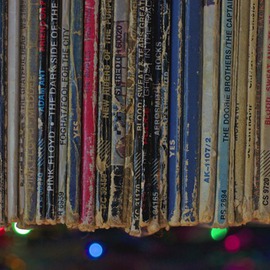 Shelley Catlin: 'Vinyl with lights', 2014 Digital Photograph, Music. Artist Description:    Vinyl LPs, bokeh background, on metallic paper face mounted on plexiglass   ...