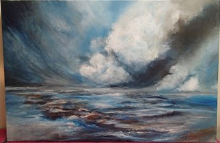Shelly Leitheiser: 'Turbulence', 2015 Acrylic Painting, Impressionism.  This is a turbulent cloud and ocean landscape scene in natural, moody colors. Painted in 2015, it is 24