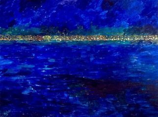 Azhar Shemdin: 'Lake Ontario at Night', 2016 Acrylic Painting, Cityscape.  From my studio window this is how I see the city of Hamilton located by Lake Ontario, at night. ...