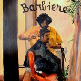 Dan Shiloh: 'barber in italy', 2017 Oil Painting, Portrait. Artist Description: A barber working in Chianti Italy...