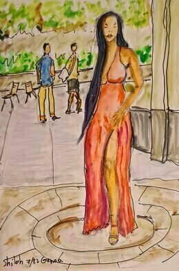 Dan Shiloh: 'genoa italy woman pose', 2023 Acrylic Painting, Cityscape. Woman posing on the street of Genoa Italy...