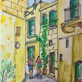 Dan Shiloh: 'malta street', 2023 Tempera Painting, Cityscape. Artist Description: Street in Malta...