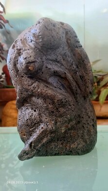 Dan Shiloh: 'mother and son', 2023 Stone Sculpture, Love. Black volcanic stone sculpture of mother embracing her child...