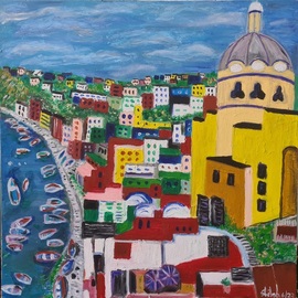 Dan Shiloh: 'procida italy', 2023 Acrylic Painting, Cityscape. Artist Description: Port in Procida Island Naples Italy...
