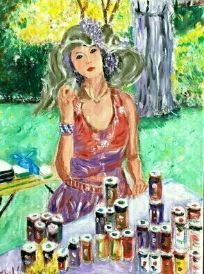 Dan Shiloh: 'woman selling jam', 2023 Acrylic Painting, Urban. Woman selling jam in a park in Italy...