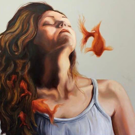 Shima Ghasemi: 'from mind fluid series 5', 2017 Oil Painting, Figurative. Artist Description: This series titled asMind FluidMind Fluid is about sudden thoughts that appear and vanish abruptly and unconsciously, yet involve people s mind deeply.  The fish in my artworks are a symbol for these thoughts. ...
