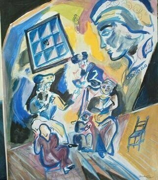 Shoshannah Brombacher: 'Before Havdolah', 2004 Gouache Drawing, Family. At the mystical hour between light and dark the family gathers to tell stories on shabbos....