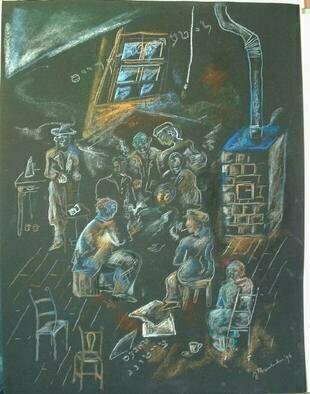 Shoshannah Brombacher: 'Literaturkrays', 1997 Pencil Drawing, Culture. This is a Jewish group in East Berlin in the nineties which came together to discuss lietrature in an old appartment with a tile stove. ...