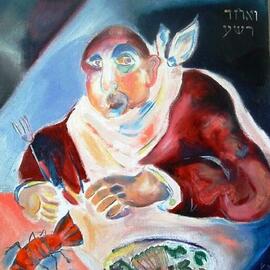 Shoshannah Brombacher: 'The bad son', 1997 Oil Painting, Judaic. Artist Description: I created a lot of art for Pesach, wrote a complete Haggadah, series of the 15 Steps, Chad kadya, Echad mee yodea, in black and white or in color, painted the seder, and more.  This painting belongs to a series of four, depicting the four sons in the ...